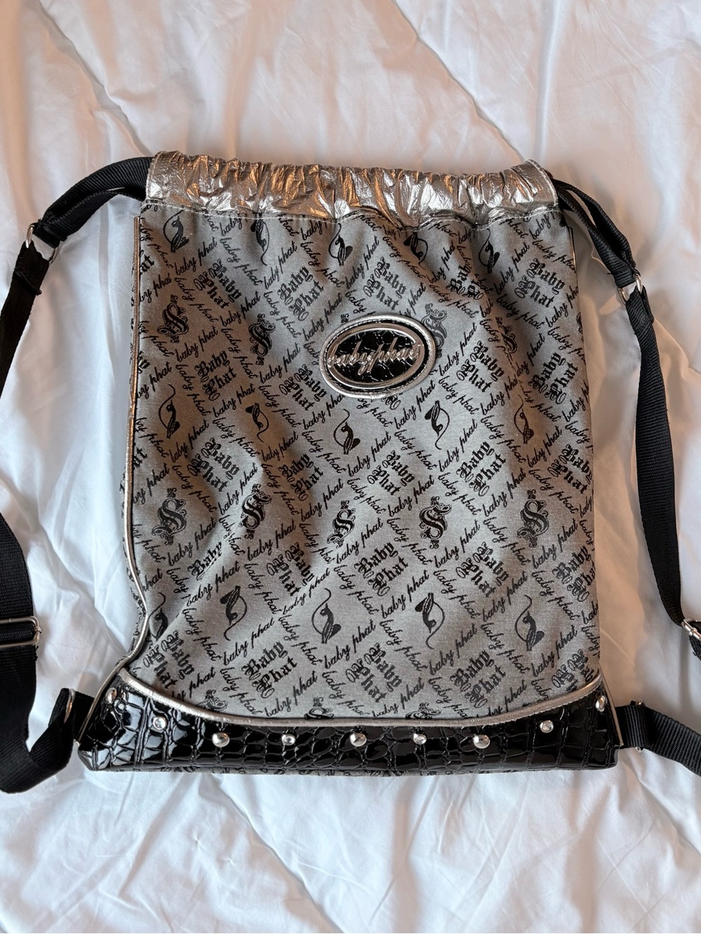 Vintage Baby Phat Drawstring Backpack Y2K Monogram Croc Trim